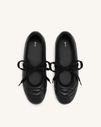 Erika Topstitching lace-up ballet Flats- Black | JW PEI