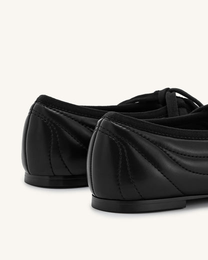 Erika Topstitching lace-up ballet Flats- Black | JW PEI
