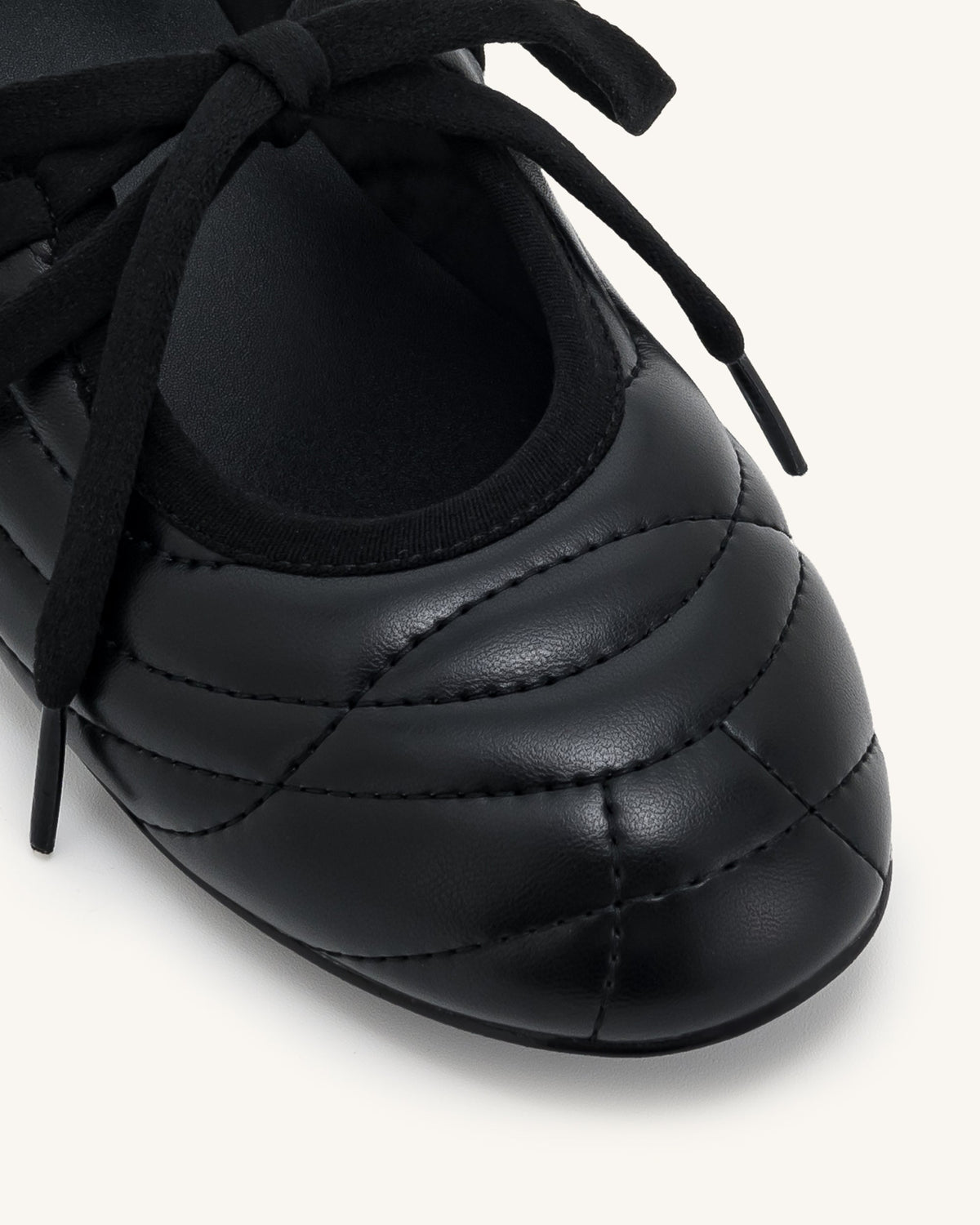 Erika Topstitching lace-up ballet Flats- Black | JW PEI