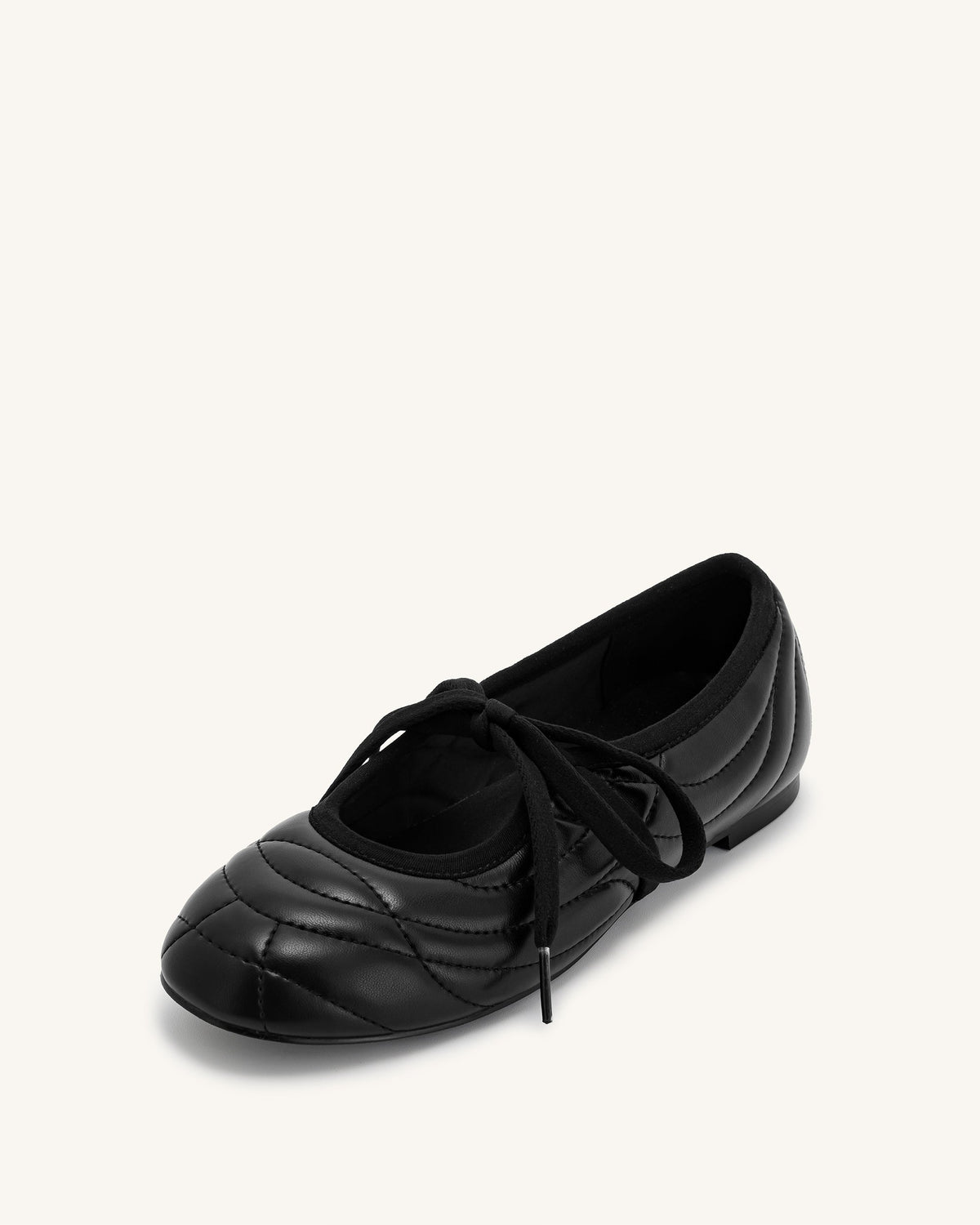 Erika Topstitching lace-up ballet Flats- Black | JW PEI