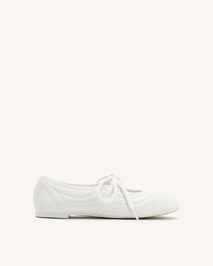 Erika Topstitching lace-up ballet Flats- White | JW PEI