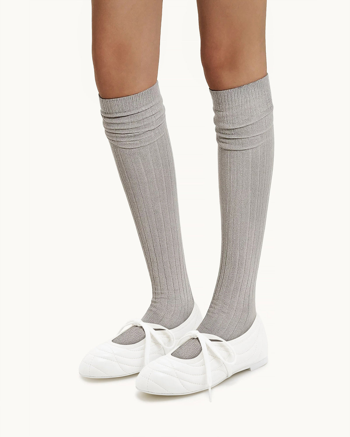 Erika Topstitching lace-up ballet Flats- White | JW PEI