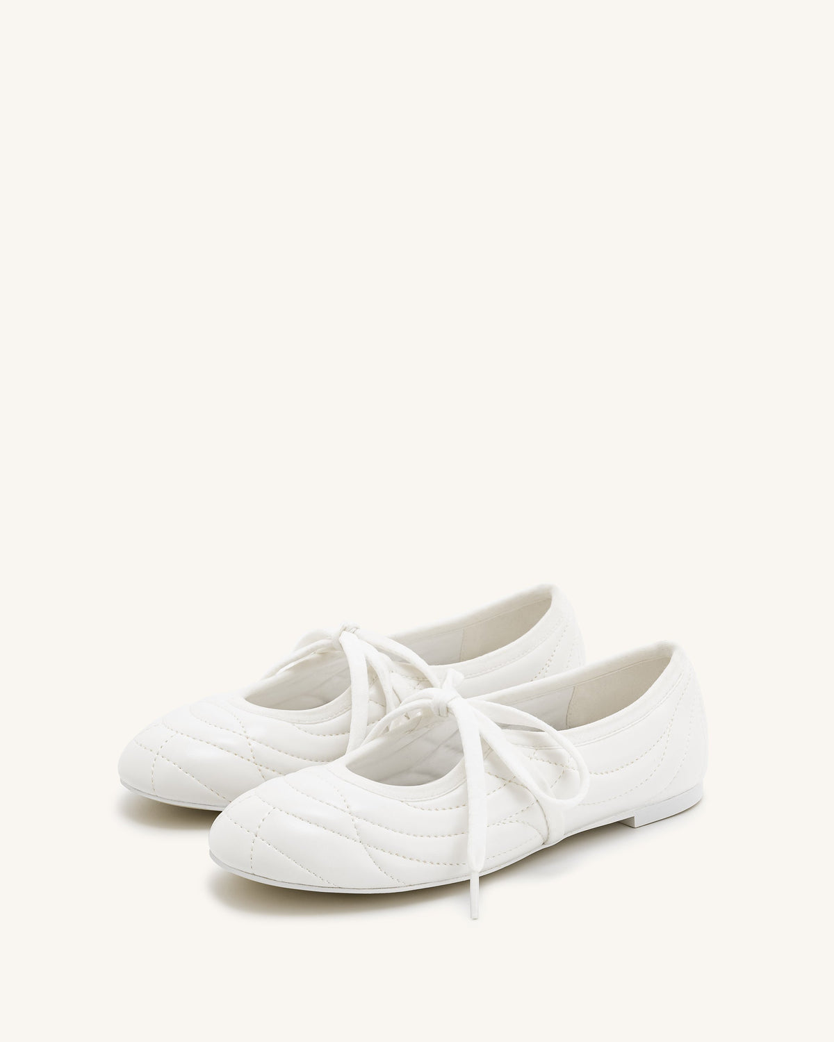 Erika Topstitching lace-up ballet Flats- White | JW PEI