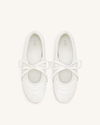 Erika Topstitching lace-up ballet Flats- White | JW PEI