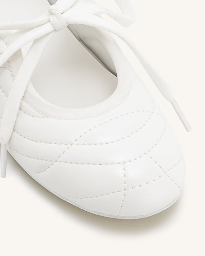 Erika Topstitching lace-up ballet Flats- White | JW PEI