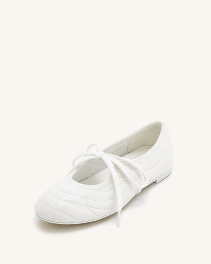 Erika Topstitching lace-up ballet Flats- White | JW PEI