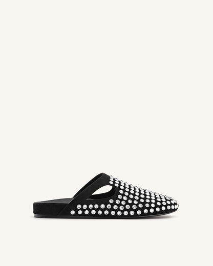 Athena Artificial Crystal Flat Mules - Black | JW PEI