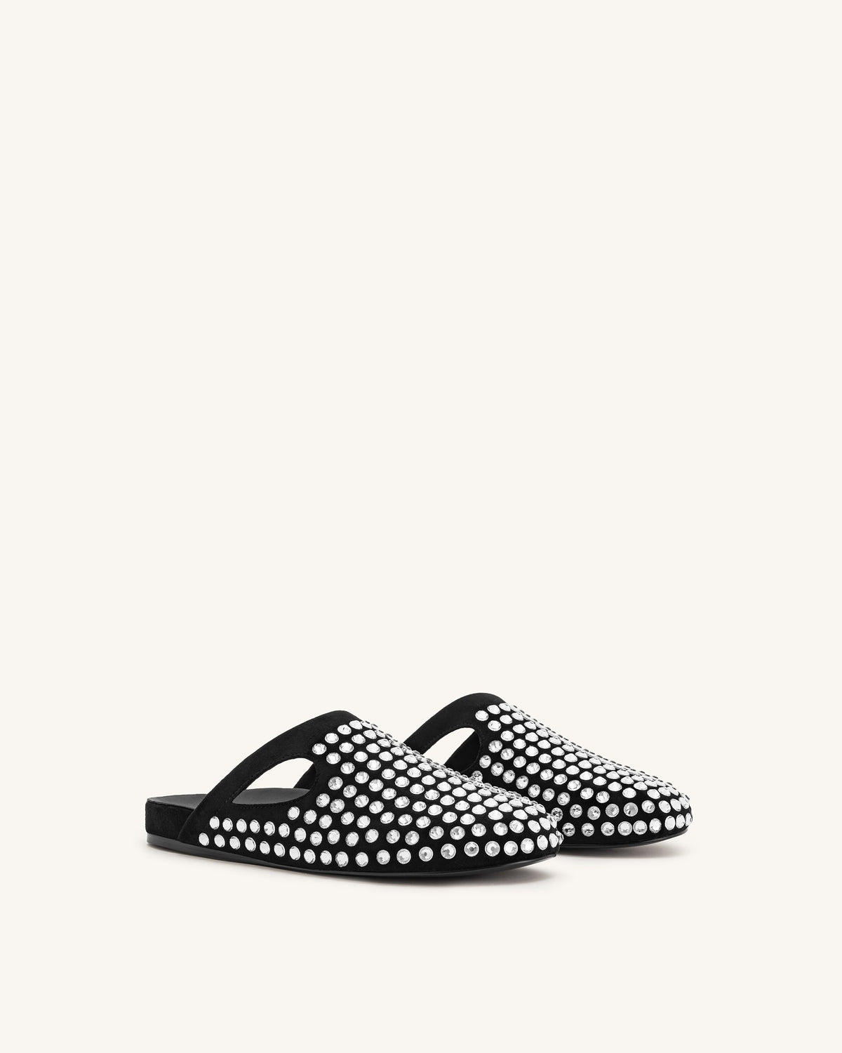 Athena Artificial Crystal Flat Mules - Black | JW PEI