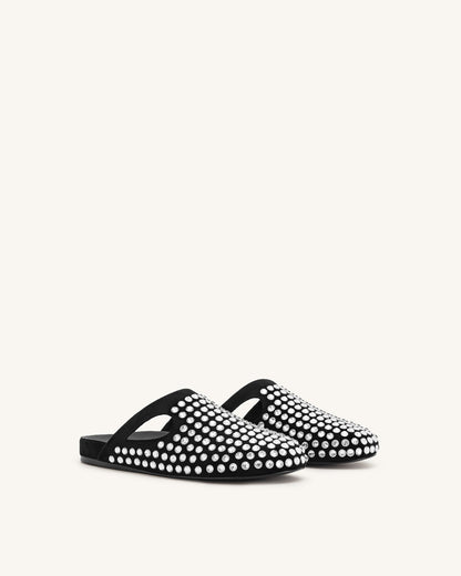 Athena Artificial Crystal Flat Mules - Black | JW PEI
