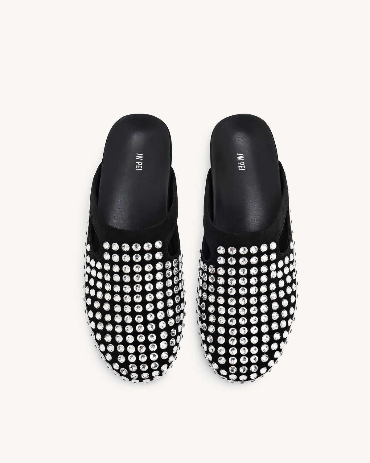 Athena Artificial Crystal Flat Mules - Black | JW PEI