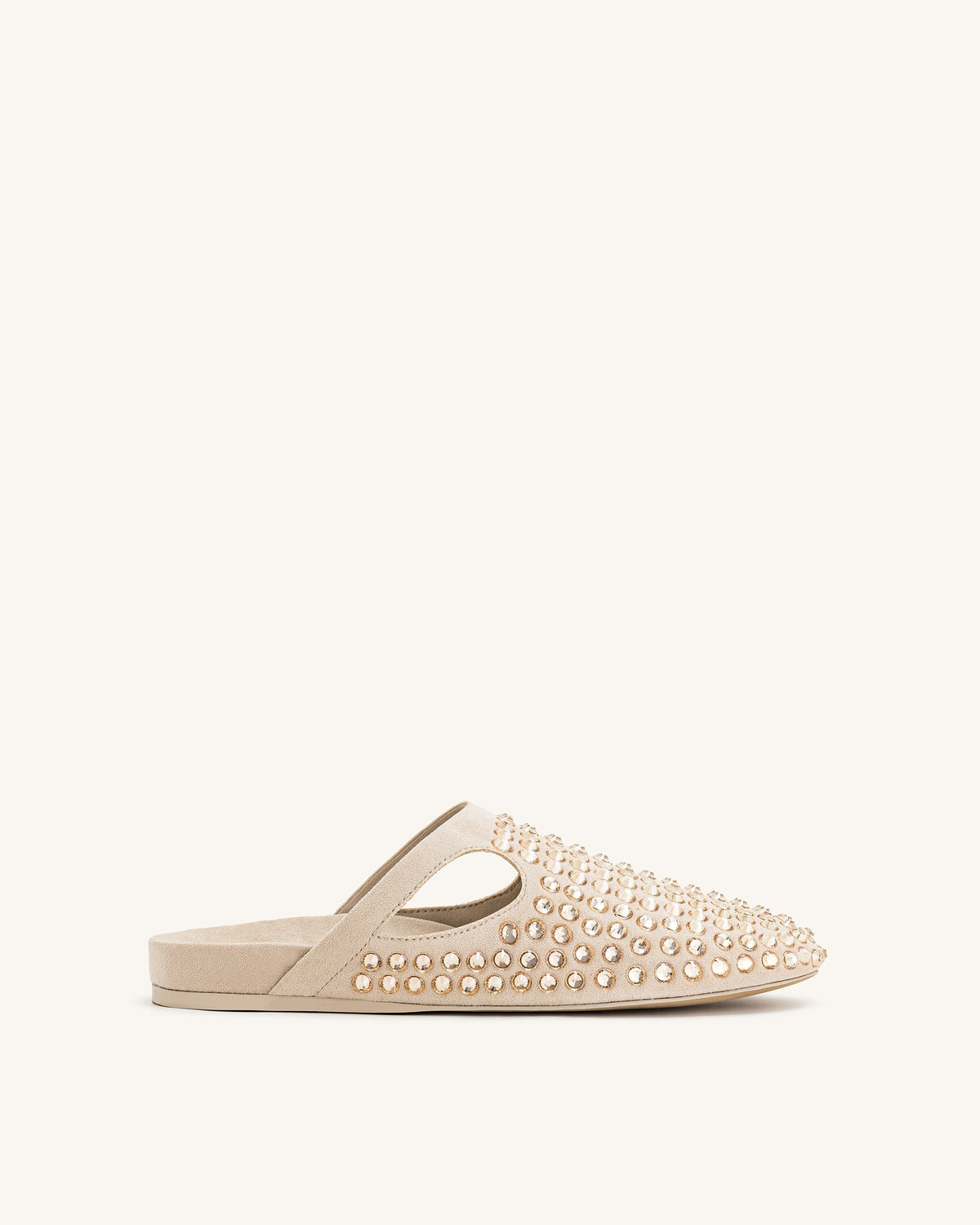 Athena Artificial Crystal Flat Mules - Beige | JW PEI