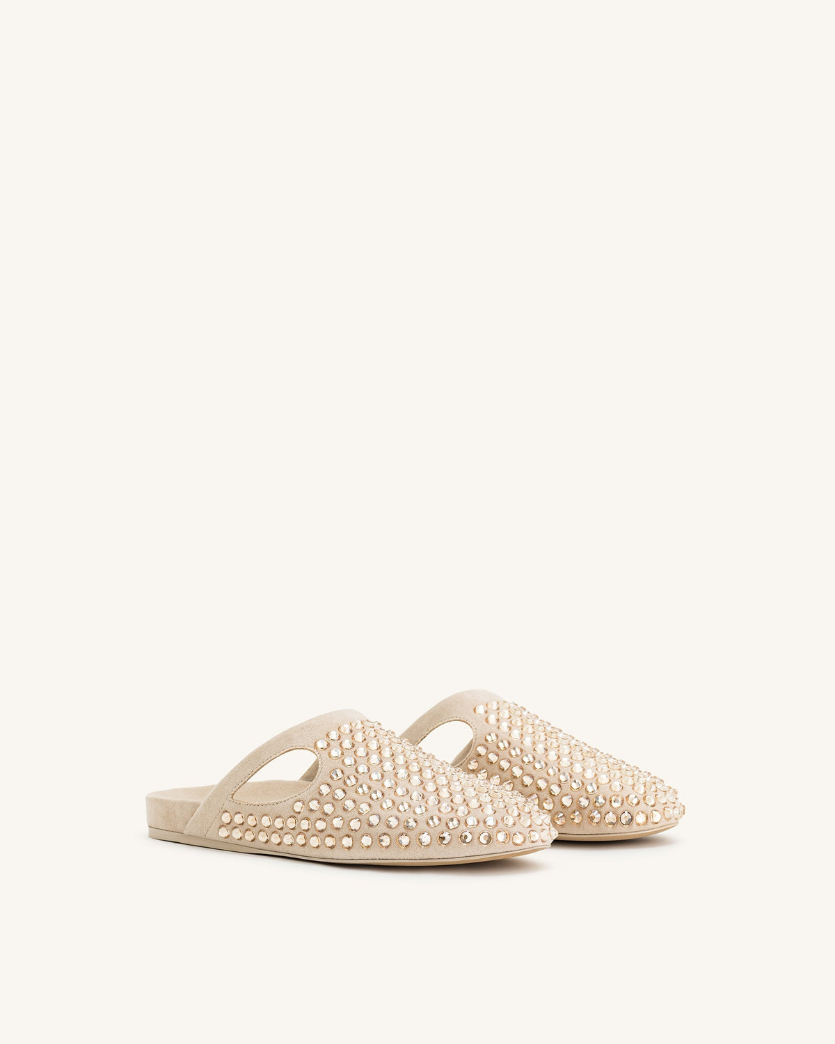 Athena Artificial Crystal Flat Mules - Beige | JW PEI