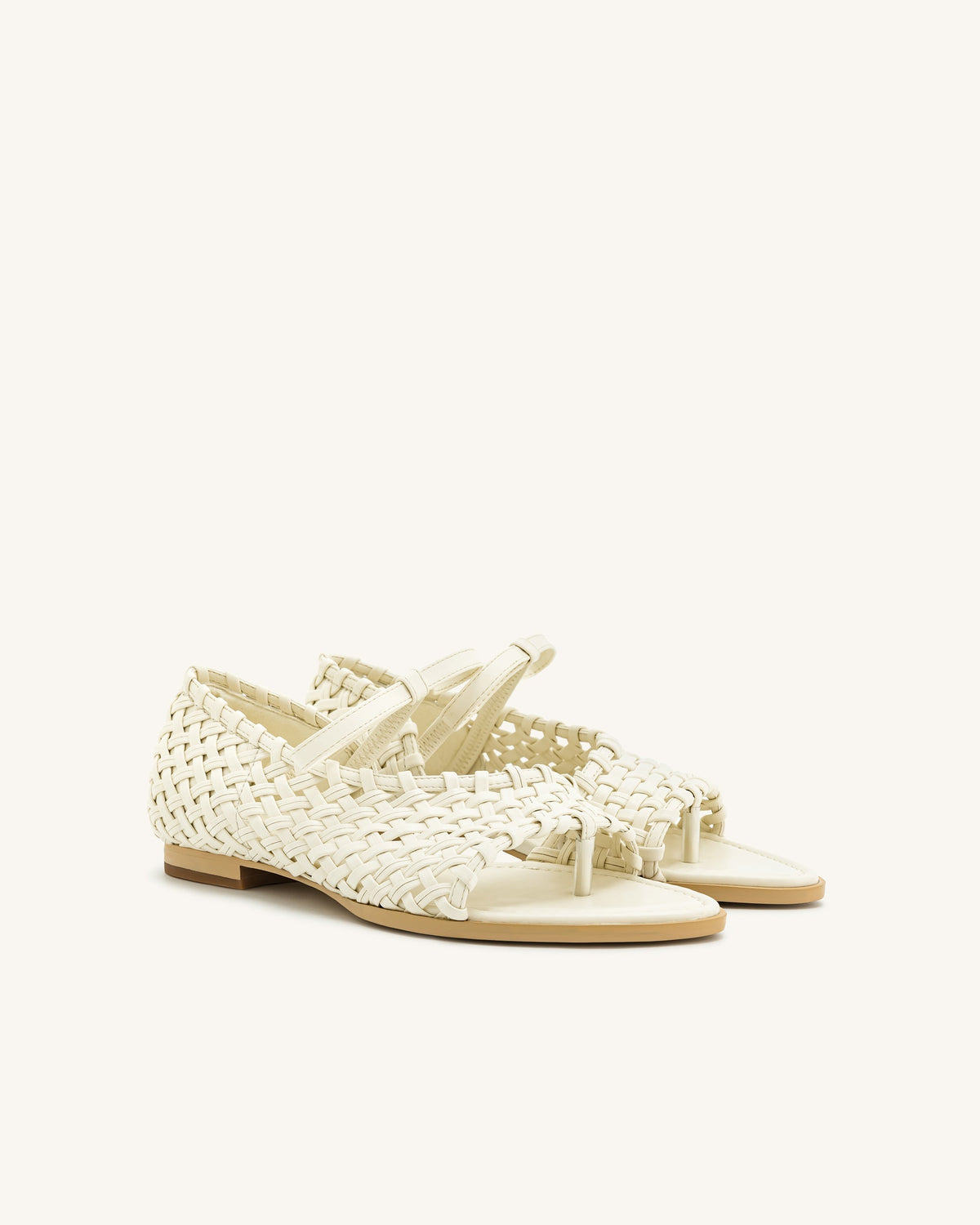 Jocelyn Weave Strap Flip-flops - Beige | JW PEI