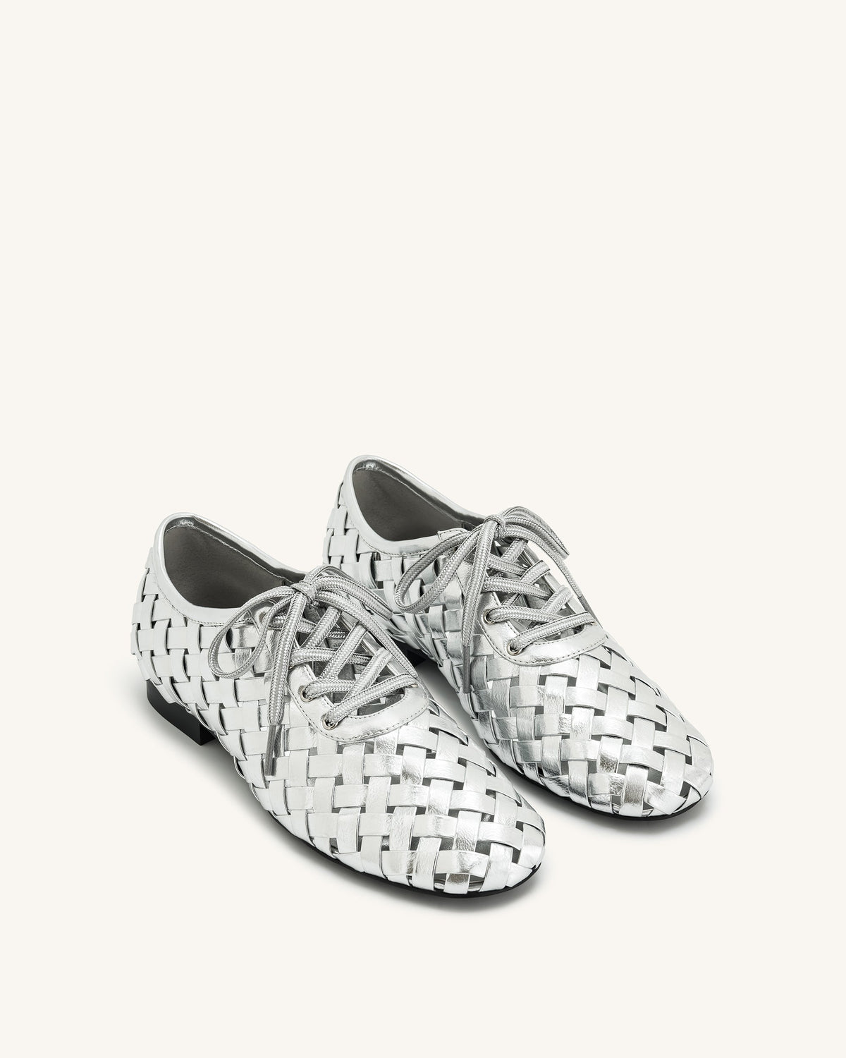 Kayla Weave Strap Flat Shoes - Silver | JW PEI