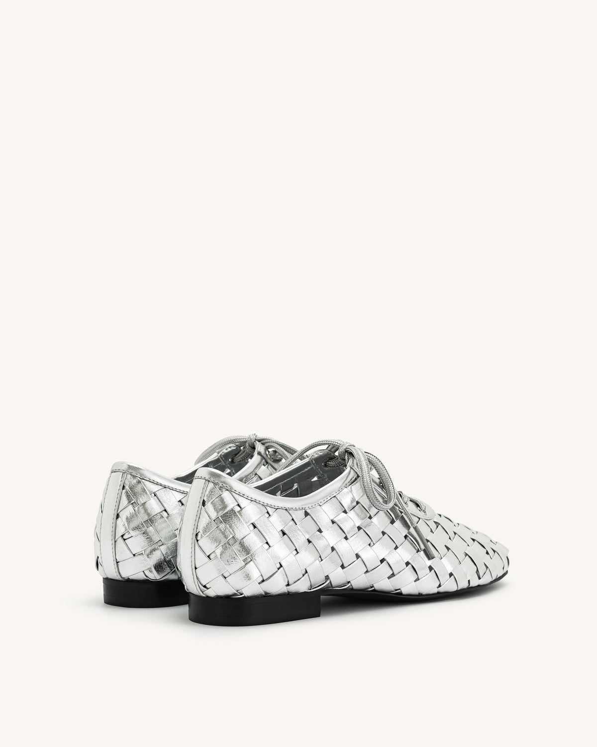 Kayla Weave Strap Flat Shoes - Silver | JW PEI