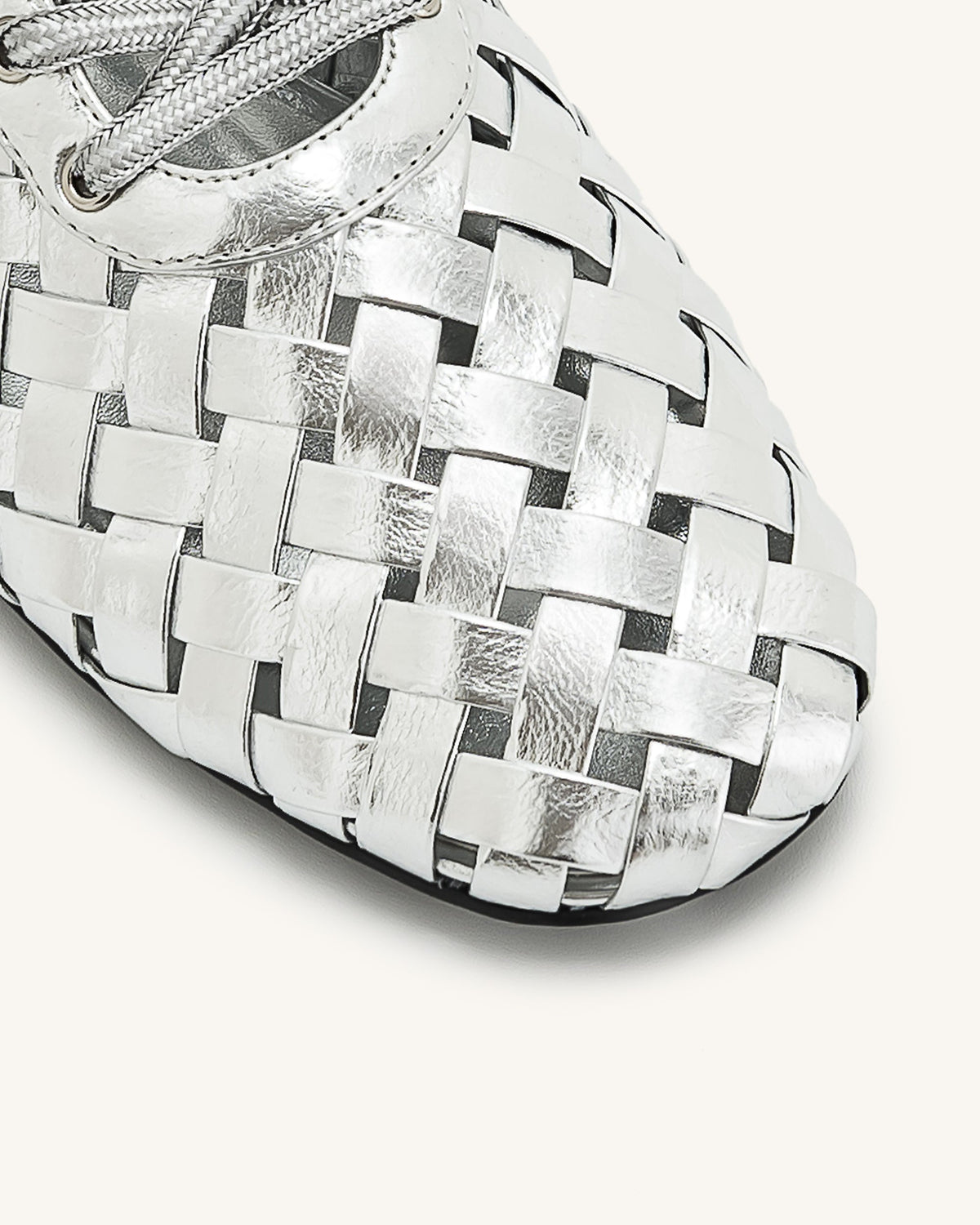 Kayla Weave Strap Flat Shoes - Silver | JW PEI