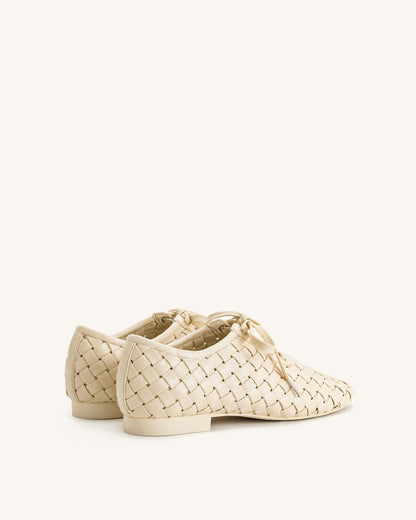 Kayla Weave Strap Flat Shoes - Beige | JW PEI