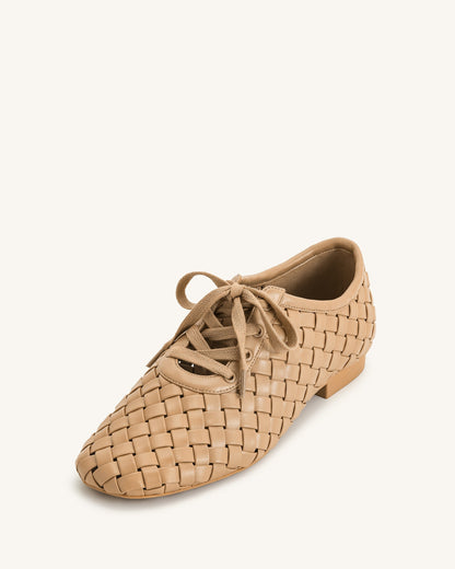 Kayla Weave Strap Flat Shoes - Apricot | JW PEI