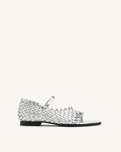 Jocelyn Weave Strap Flip-flops - Silver | JW PEI