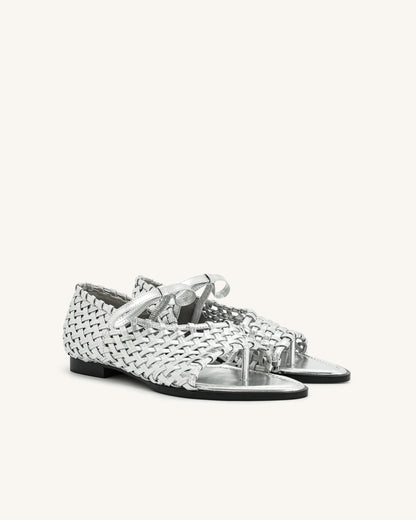 Jocelyn Weave Strap Flip-flops - Silver | JW PEI
