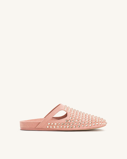 Athena Artificial Crystal Flat Mules - Pink Beige | JW PEI