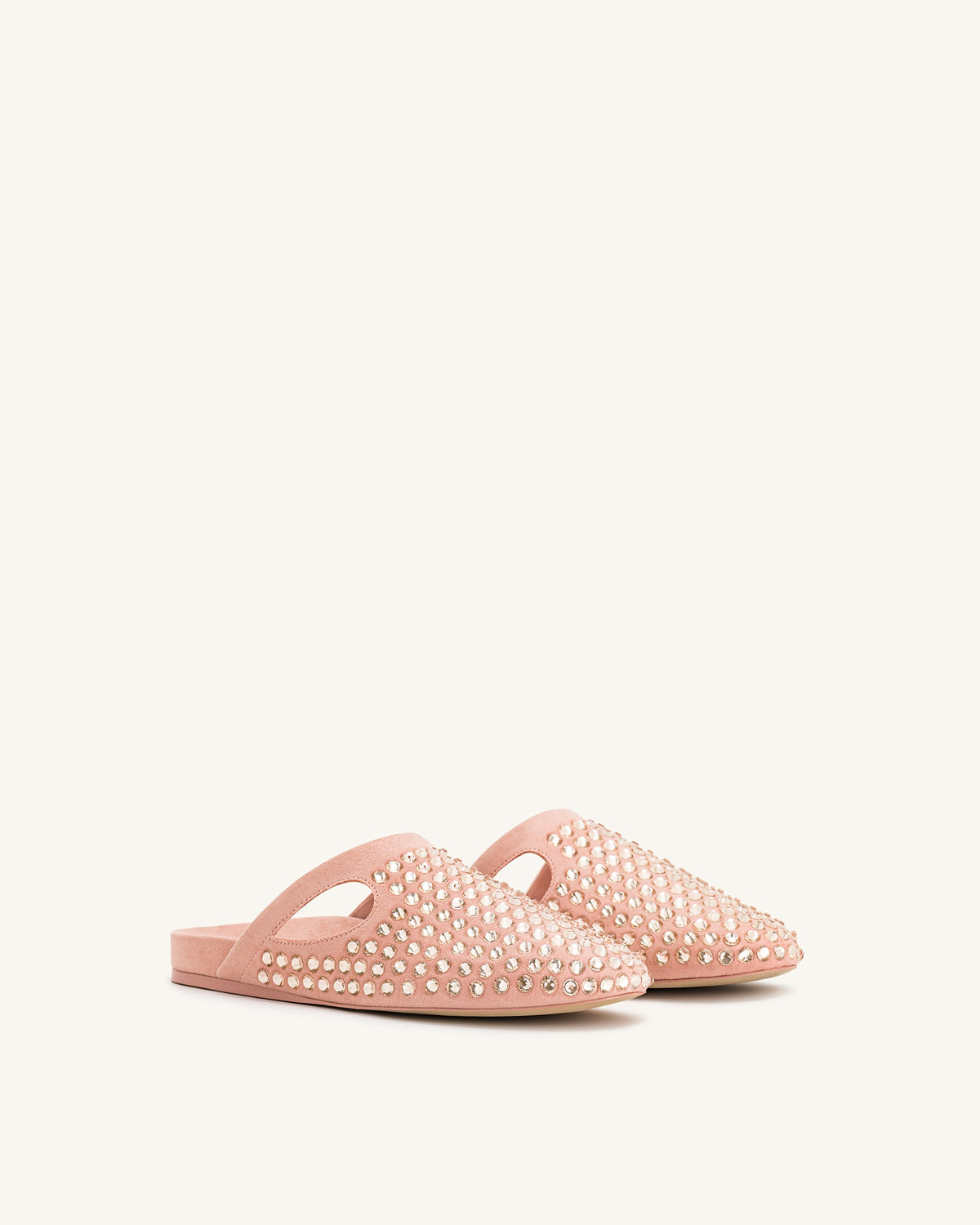 Athena Artificial Crystal Flat Mules - Pink Beige | JW PEI