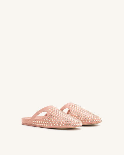 Athena Artificial Crystal Flat Mules - Pink Beige | JW PEI