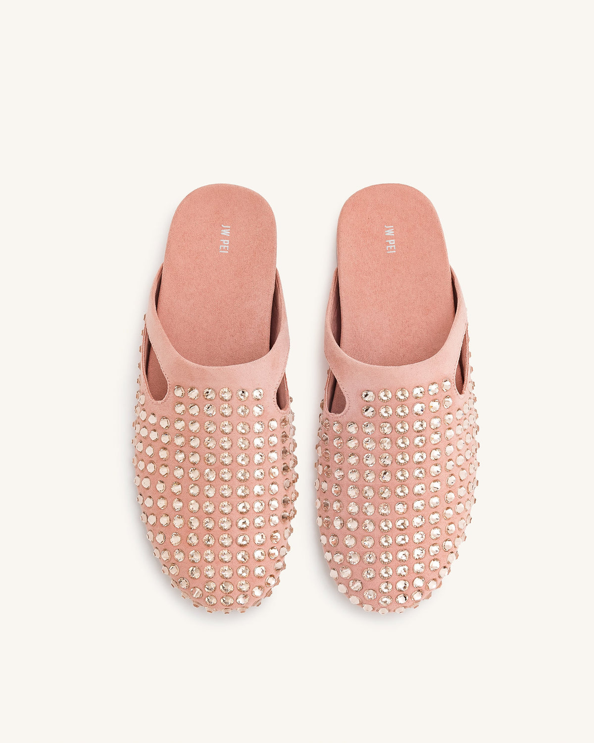 Athena Artificial Crystal Flat Mules - Pink Beige | JW PEI