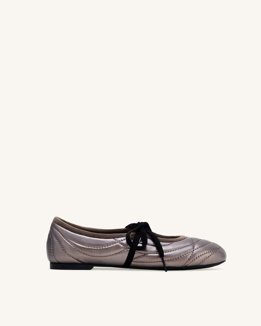 Erika Topstitching Lace-up Ballet Flats - Dark Brown | JW PEI