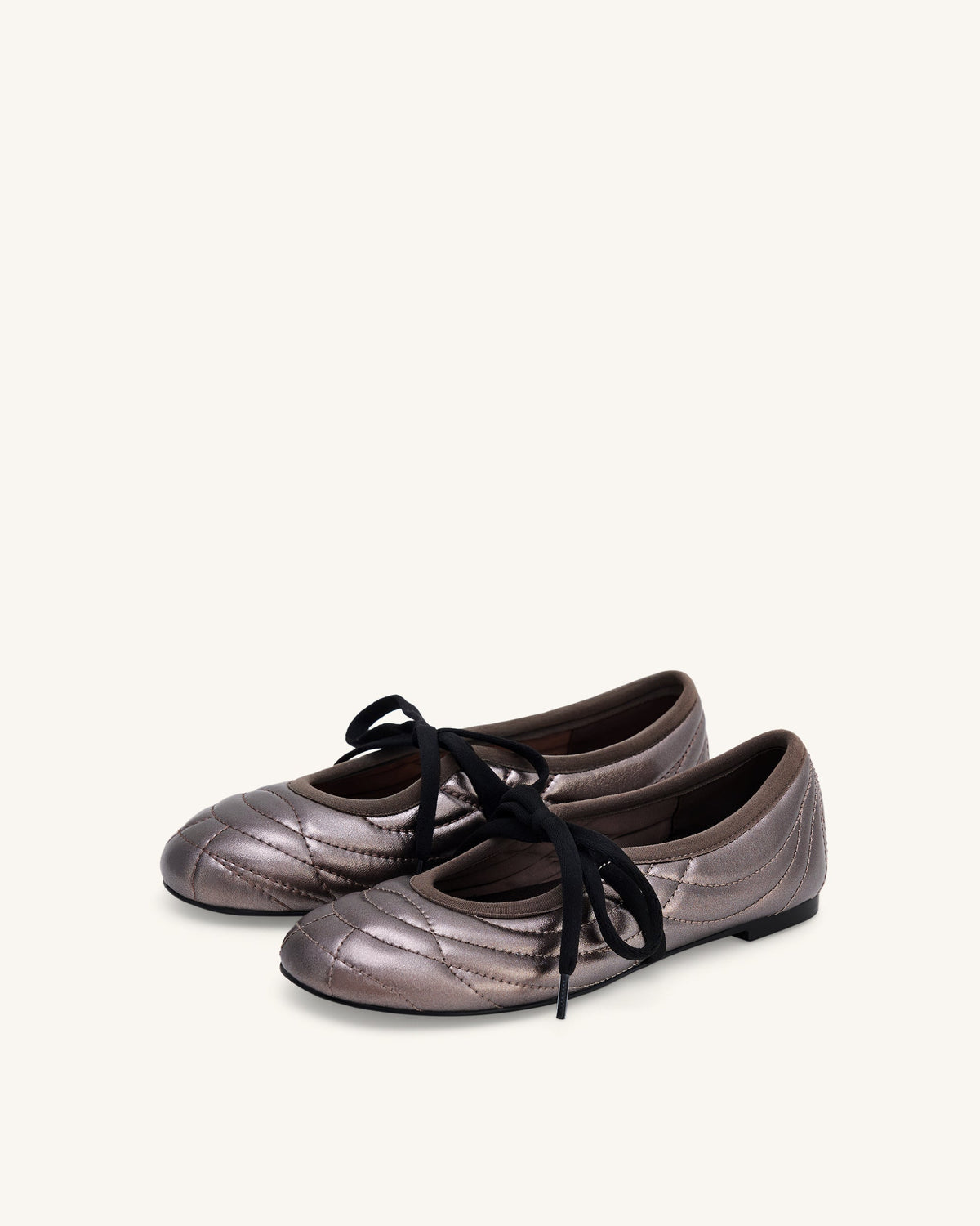 Erika Topstitching Lace-up Ballet Flats - Dark Brown | JW PEI