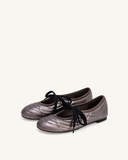 Erika Topstitching Lace-up Ballet Flats - Dark Brown | JW PEI