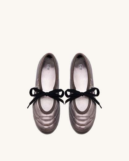 Erika Topstitching Lace-up Ballet Flats - Dark Brown | JW PEI