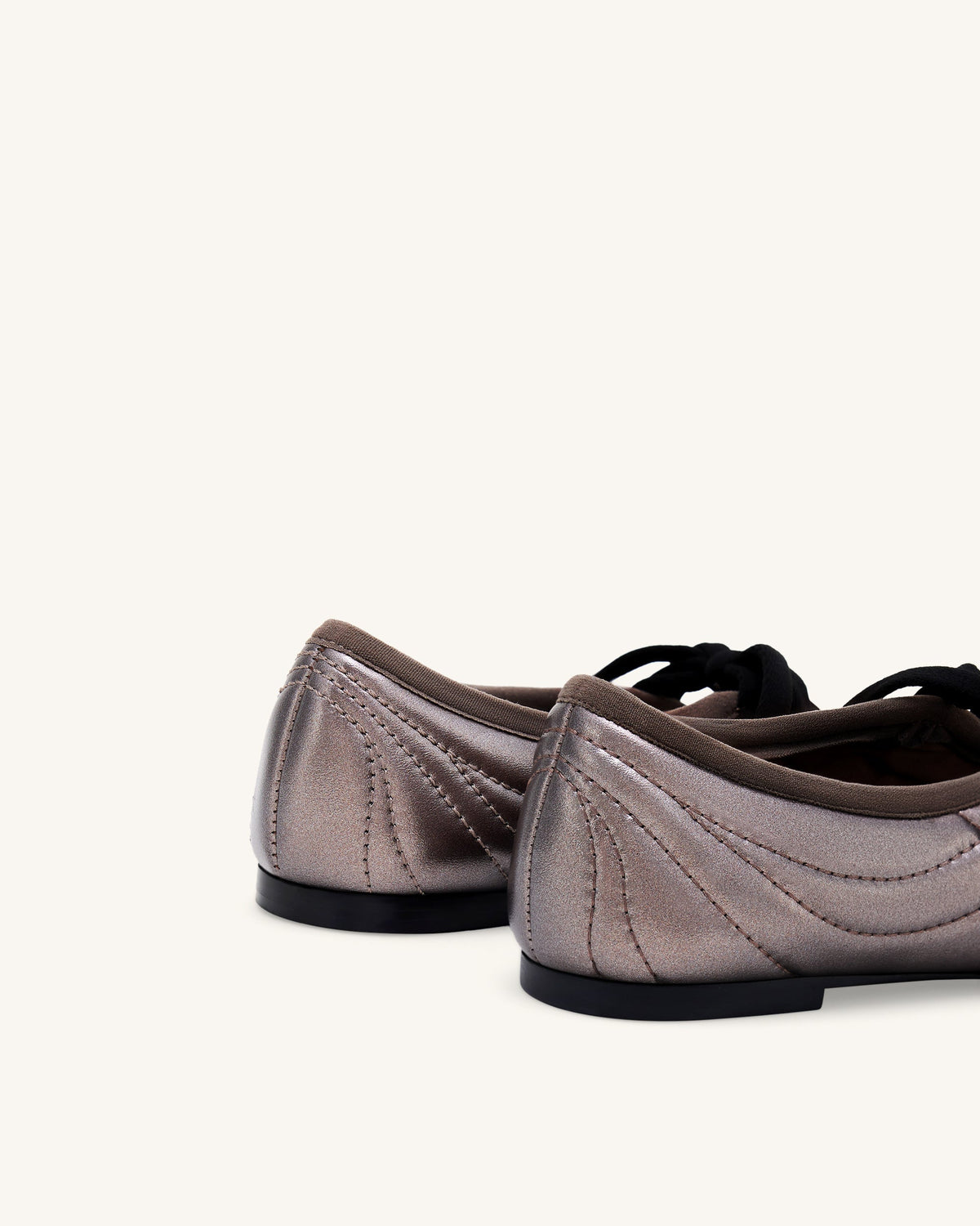 Erika Topstitching Lace-up Ballet Flats - Dark Brown | JW PEI