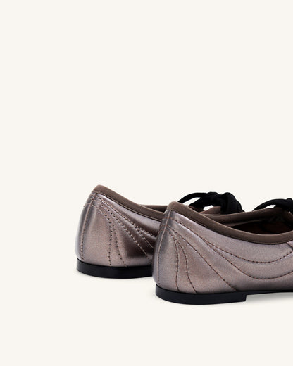 Erika Topstitching Lace-up Ballet Flats - Dark Brown | JW PEI