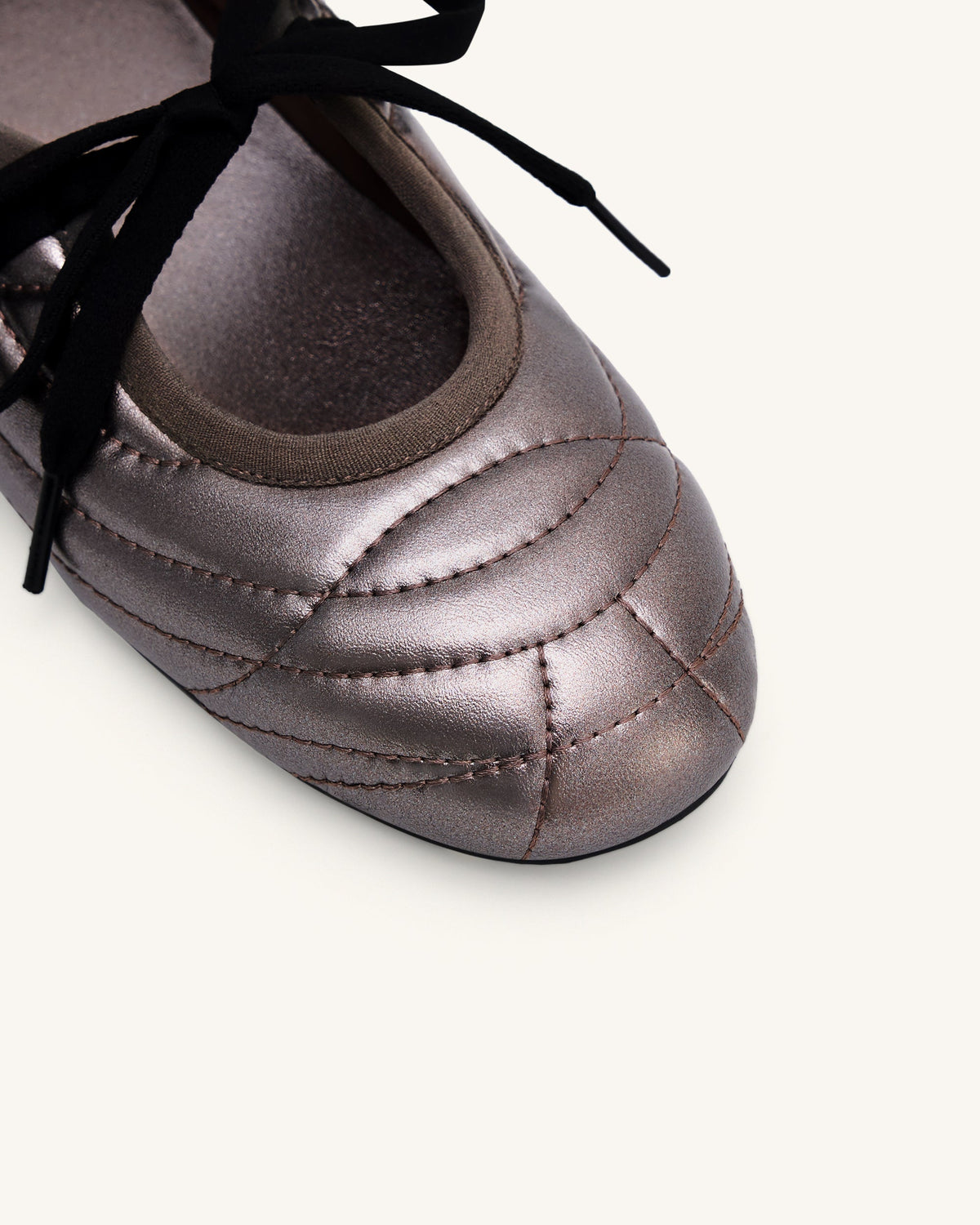 Erika Topstitching Lace-up Ballet Flats - Dark Brown | JW PEI