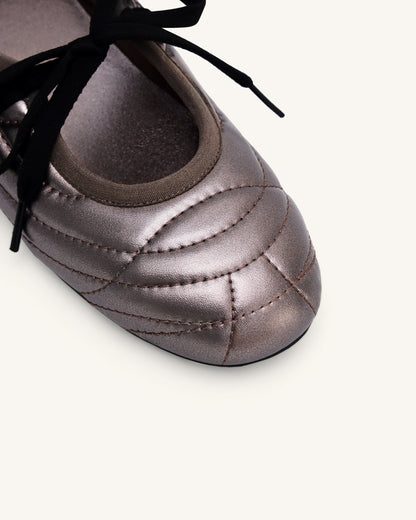 Erika Topstitching Lace-up Ballet Flats - Dark Brown | JW PEI
