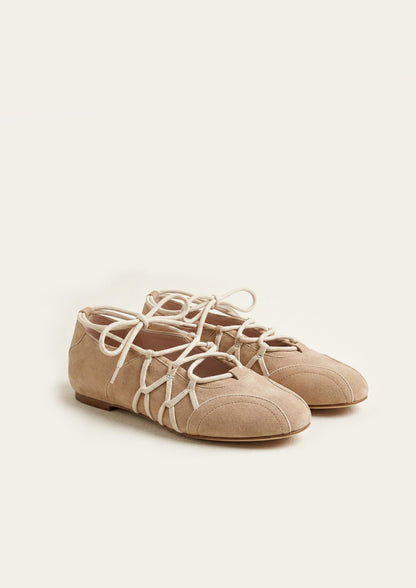 Iria Lace-Up Ballet Flats - Light Brown | JW PEI