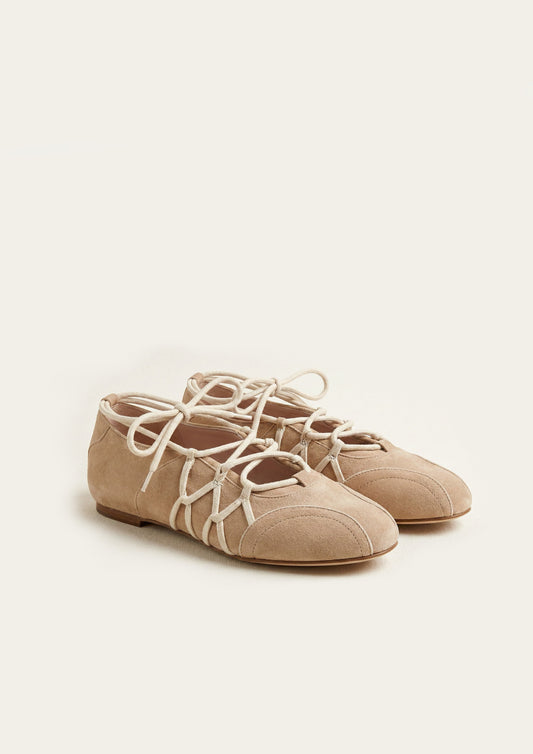 Iria Lace-Up Ballet Flats - Light Brown | JW PEI