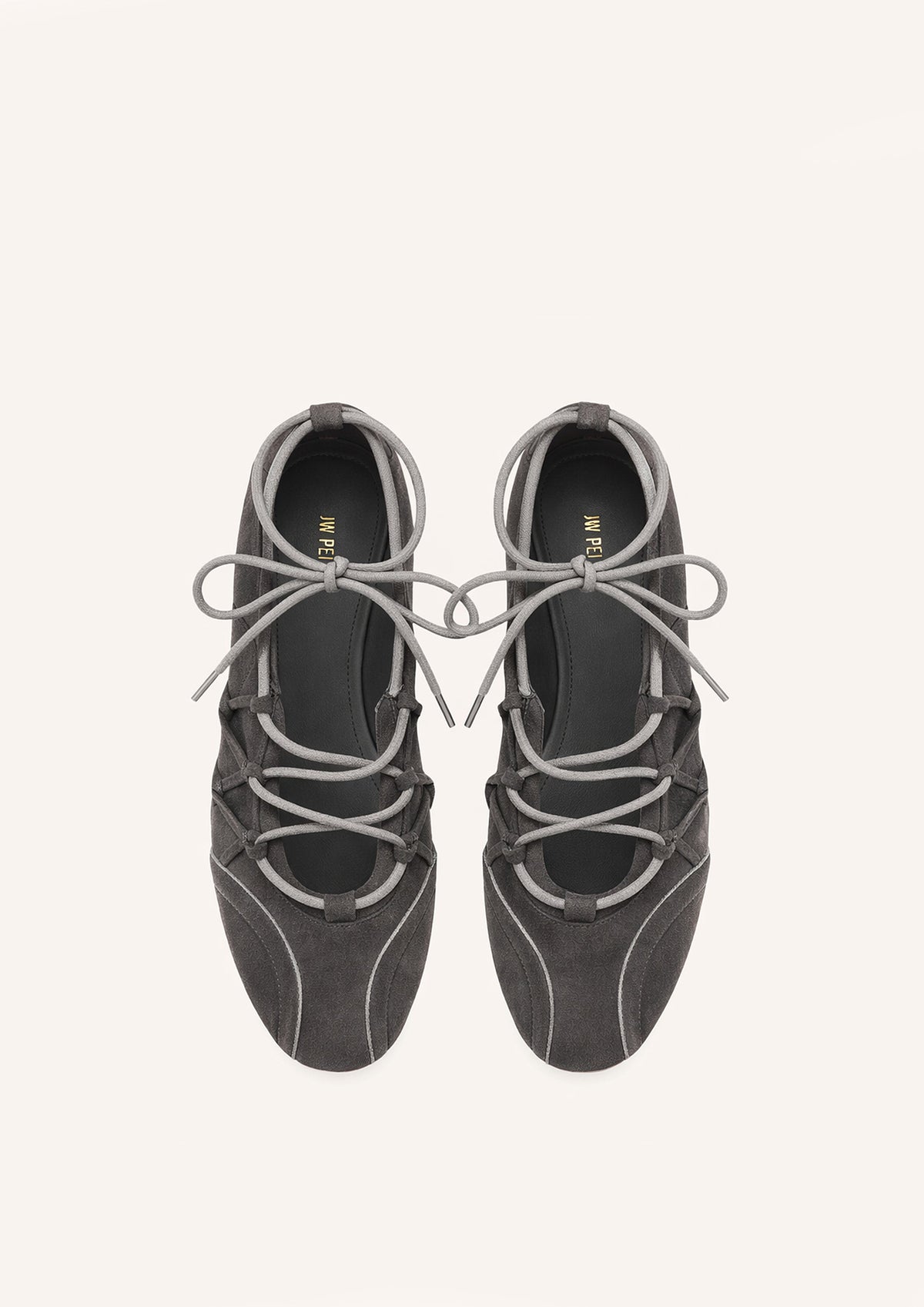 Iria Lace-Up Ballet Flats - Dark Grey | JW PEI