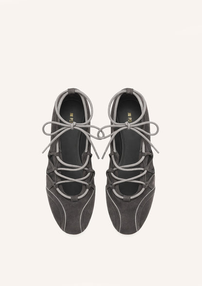 Iria Lace-Up Ballet Flats - Dark Grey | JW PEI