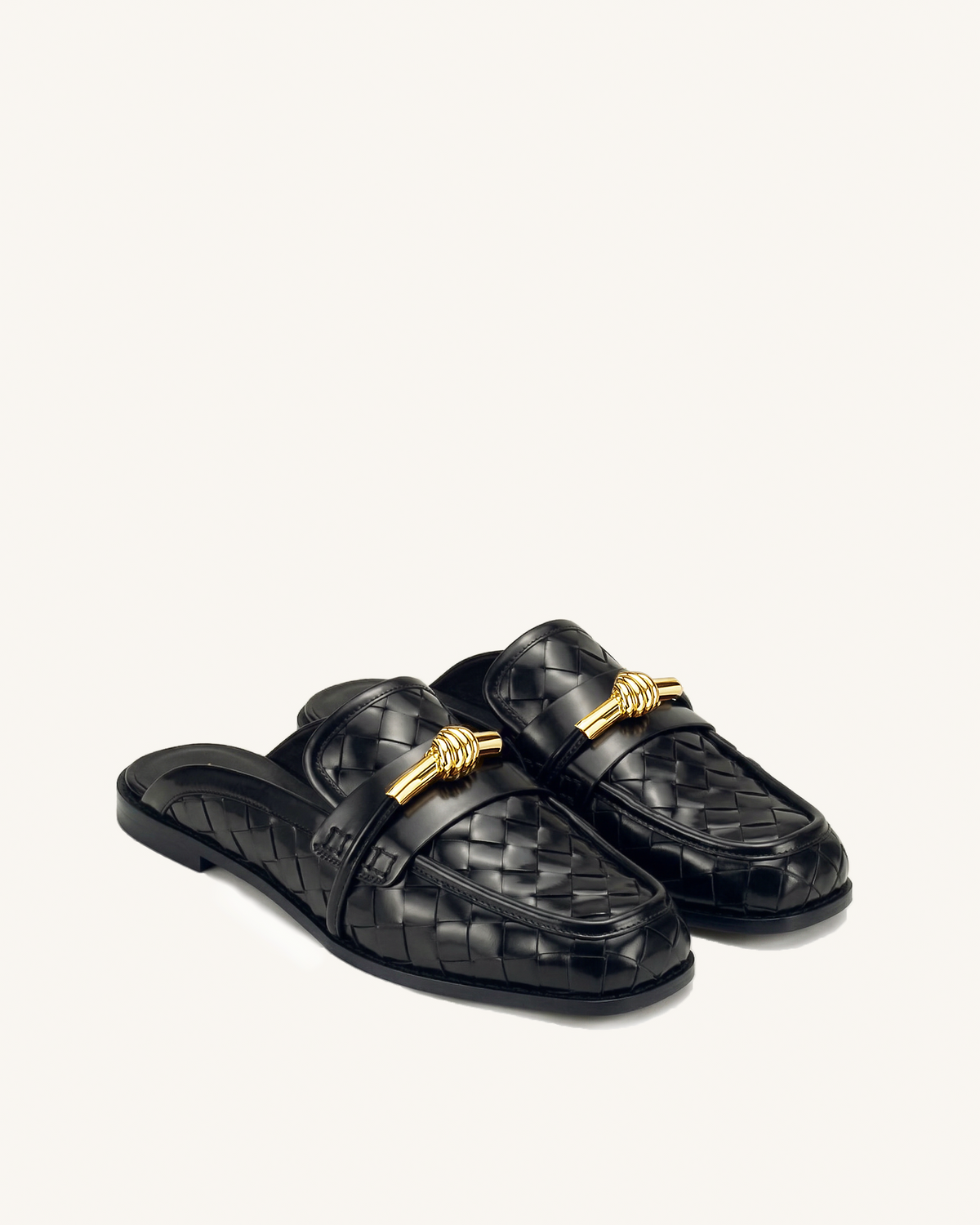 Elowen Woven Horsebit Mule Loafers - Black | JW PEI