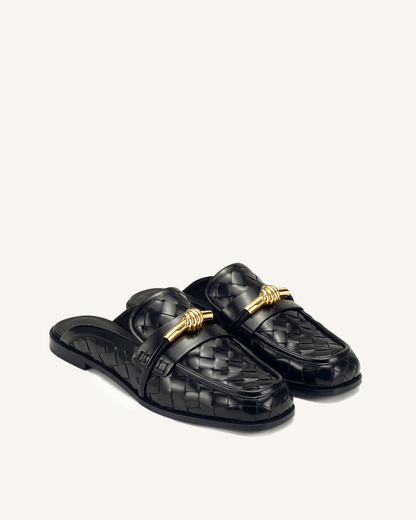 Elowen Woven Horsebit Mule Loafers - Black | JW PEI