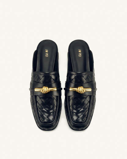 Elowen Woven Horsebit Mule Loafers - Black | JW PEI