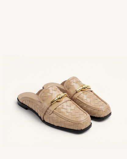 Elowen Woven Horsebit Mule Loafers - Khaki | JW PEI
