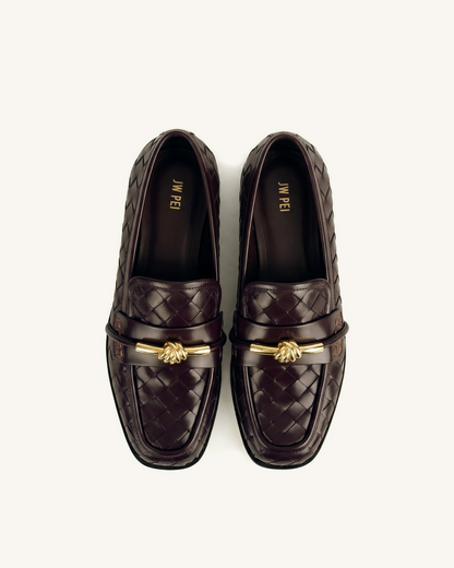Elowen Woven Horsebit Loafers - Burgundy | JW PEI