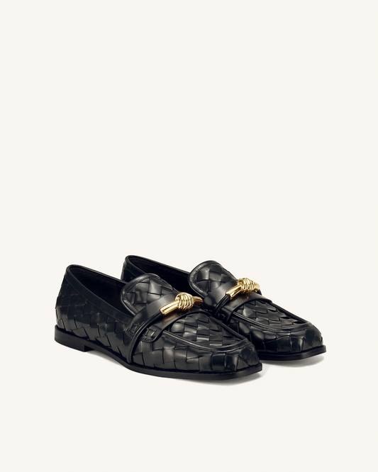 Elowen Woven Horsebit Loafers - Black | JW PEI