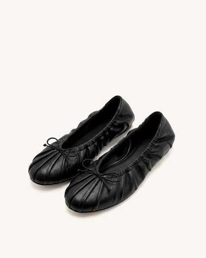 Solenne Ruched Drawstring Ballet Flats - Black | JW PEI