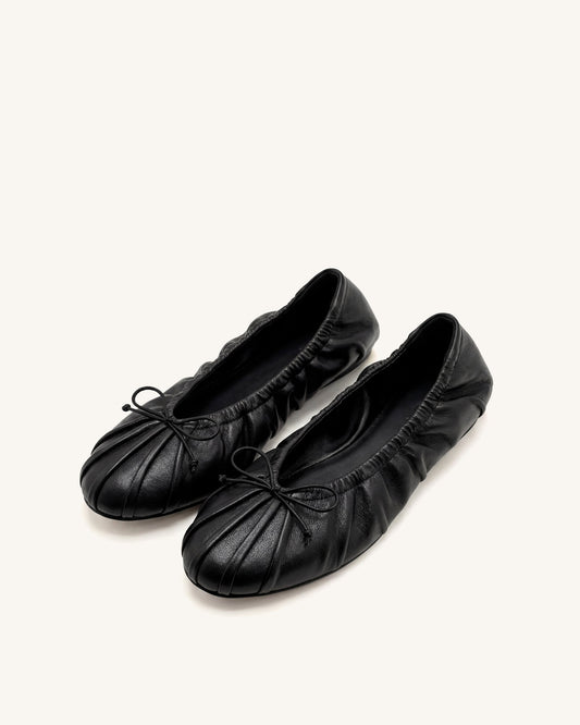 Solenne Ruched Drawstring Ballet Flats - Black | JW PEI