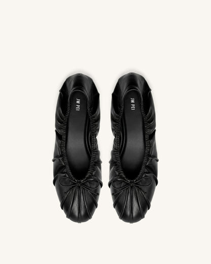 Solenne Ruched Drawstring Ballet Flats - Black | JW PEI