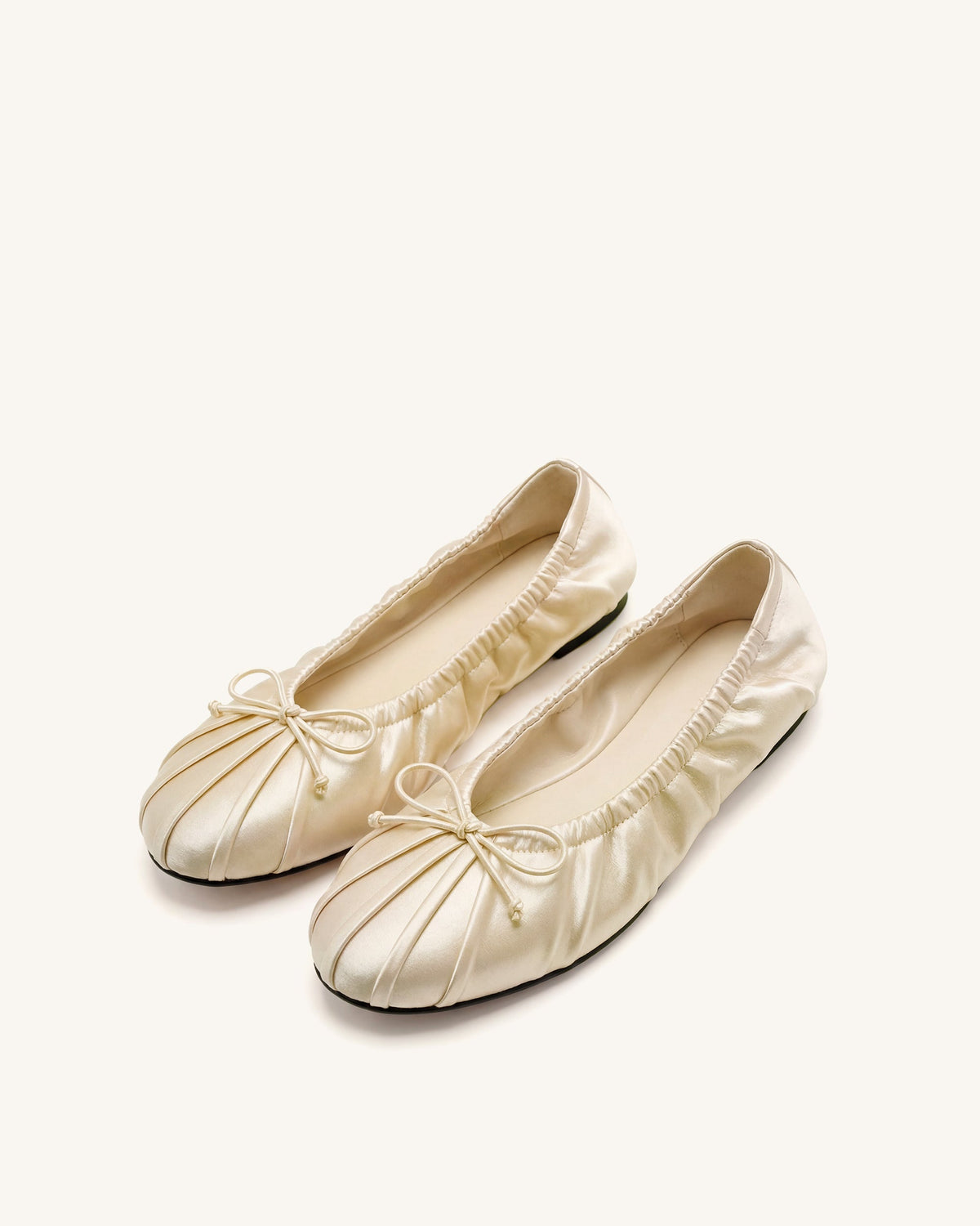 Solenne Ruched Drawstring Satin Ballet Flats - Beige | JW PEI